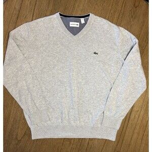 Lacoste Classic Tag Sweater Size 7 XL Gray  Long Sleeve Mens Preppy 100% Cotton